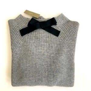 New J. Crew Grey Chunky Knit Sweater with Bow Size Small